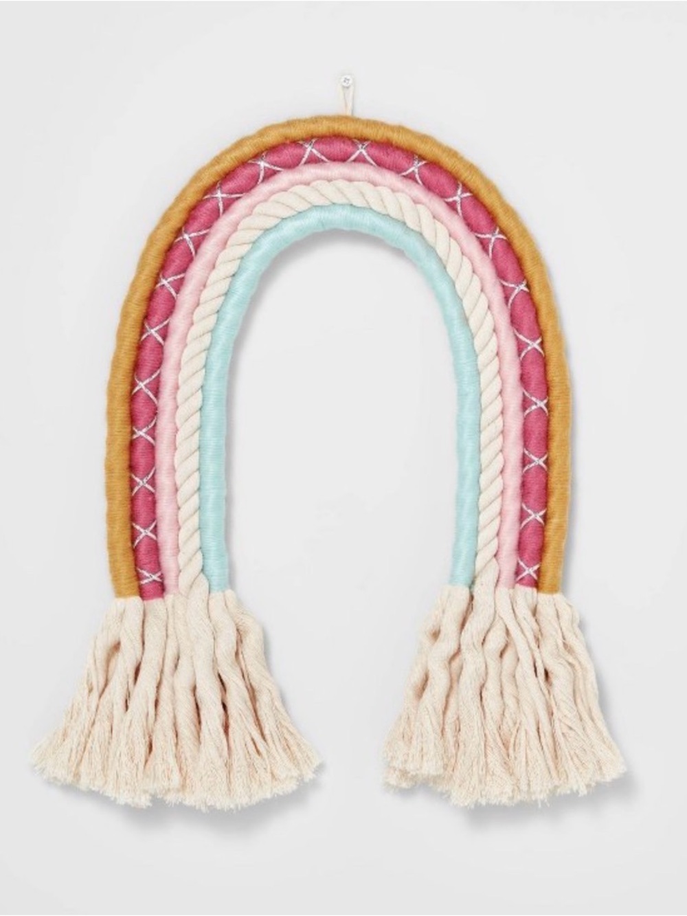 Rainbow Nursery Macrame Wall Hanging with Tassels, Boho Multicolor Decor